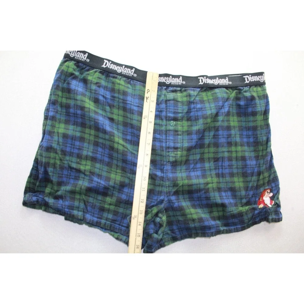 Disneyland Resort Grumpy Pajama Shorts Mens XL Blue Green Plaid Flannel Disney
